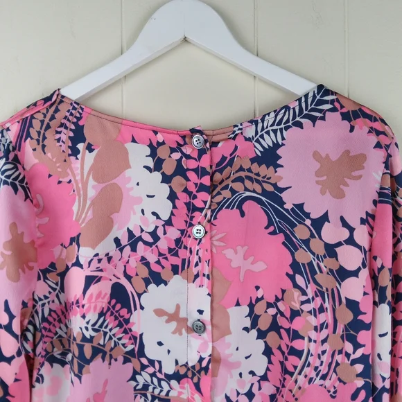 Talbots Floral Top Women Size 1X Multicolor Button Up Back Long Bell Sleeves - Picture 4 of 11